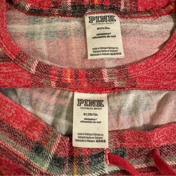 PINK Victorias Secret M Red Plaid Long John Pajama Set R $79 - Picture 5 of 12